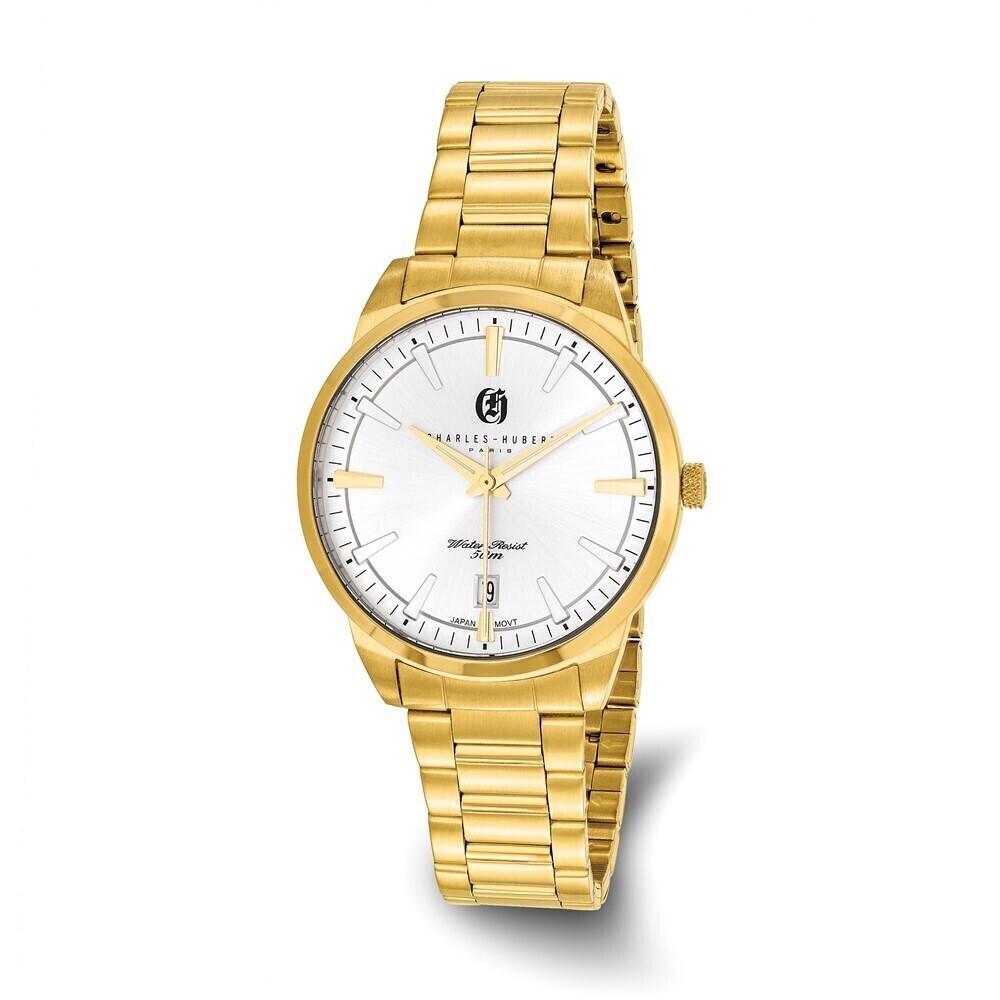 Kazi Luxury Mens Charles Hubert IP-Plated Stainless Steel Silver-tone Dial Watch
